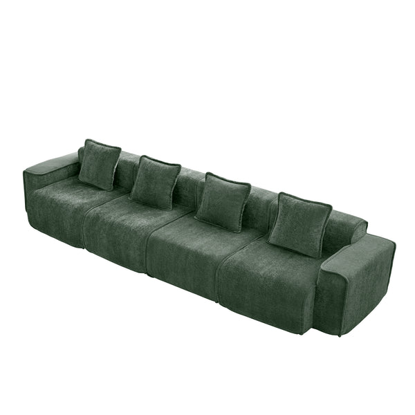 English Elm Streamlined Velvet Modular Sofa Four Seat Deep Cloud Foam French Piping Living Room Green W3041S00368