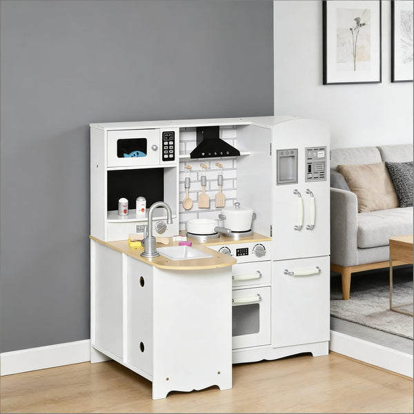 English Elm Large Kids Play Kitchen Set White Mdf with Fridge Microwave Sink Pretend Cooking T3971P440795