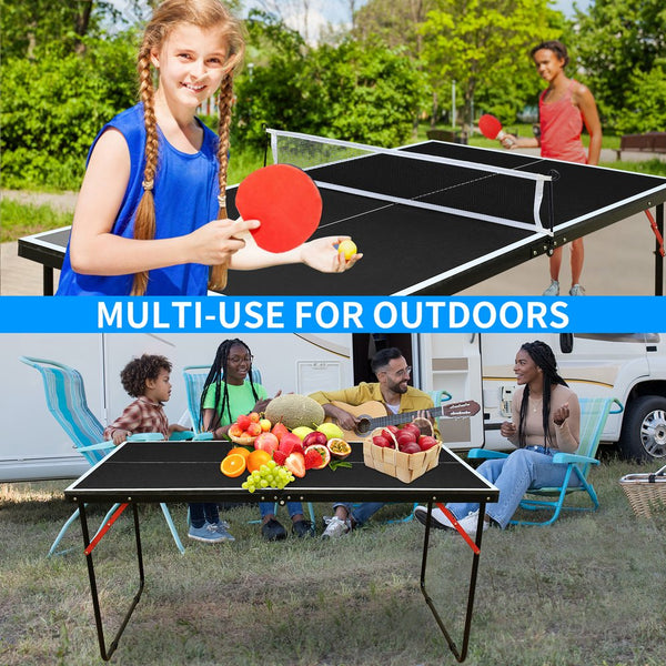 English Elm 4.5ft Foldable Ping Pong Table Mdf Surface with Net and Paddles for Play Anywhere W1408P451416