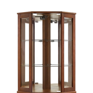 English Elm 6 Shelf Corner Curio Cabinet with Interior Lighting, Mirrored Back, Glass Shelves for Displays Walnut W1693P165021