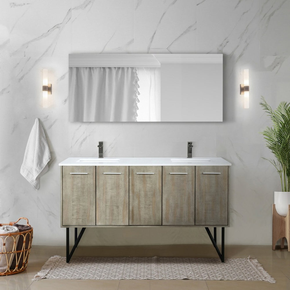 English Elm Rustic Acacia Double Bath Vanity 60" With Cultured Marble Top & Gun Metal Faucets, 55" Mirror Set B2731S01783-GIGA