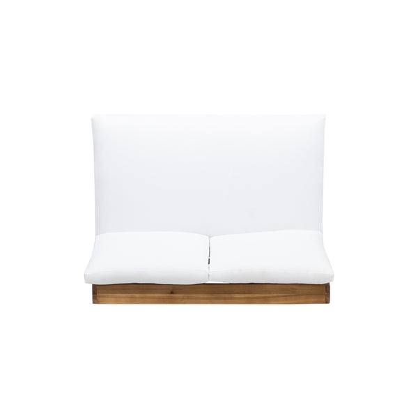 English Elm Christopher Knight Home® - SHERWOOD Loveseat with Acacia Wood Frame, Water-Resistant Cushions & Slatted Paneling for Patio Comfort and Durability Teak 64868.00WHI