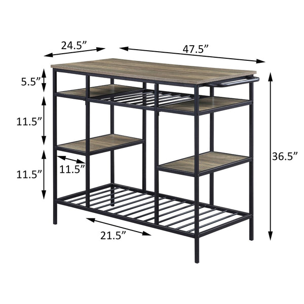 English Elm Rustic Kitchen Island With Open Shelving And Sturdy Black Frame – Perfect For Storage & Prep B062P184581-GIGA