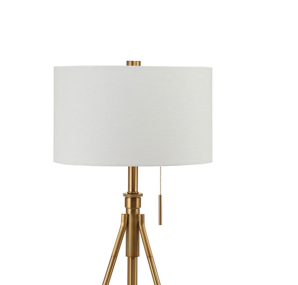 English Elm Vintage Tripod Floor Lamp with Stained Gold Metal Legs, Ivory Shade, Pull Switch, Adjustable Height Brushed Gold 29 L x 16 W x 12 H B2741P317231