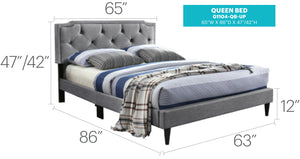 English Elm Stylish Tufted Headboard Queen Bed with Adjustable Height, Sturdy Slats & One-Box Easy Delivery Gray 5.5 L x 22.5 W x 65.5 H B078112110