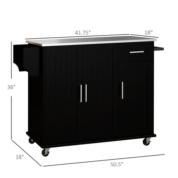 English Elm Homcom Rolling Kitchen Island With Storage, Stainless Steel Top, Spice Rack & Wheels For Easy Mobility W2225P217374
