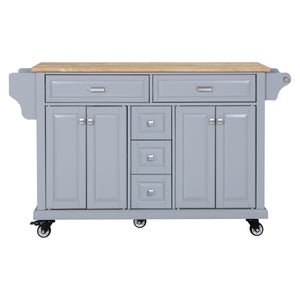 English Elm Kitchen Island durable rubberwood countertop kitchen cart on casters with towel rack, spice shelf, 5 drawers and adjustable shelving for organized meal prep and mobility Grey W914S00001