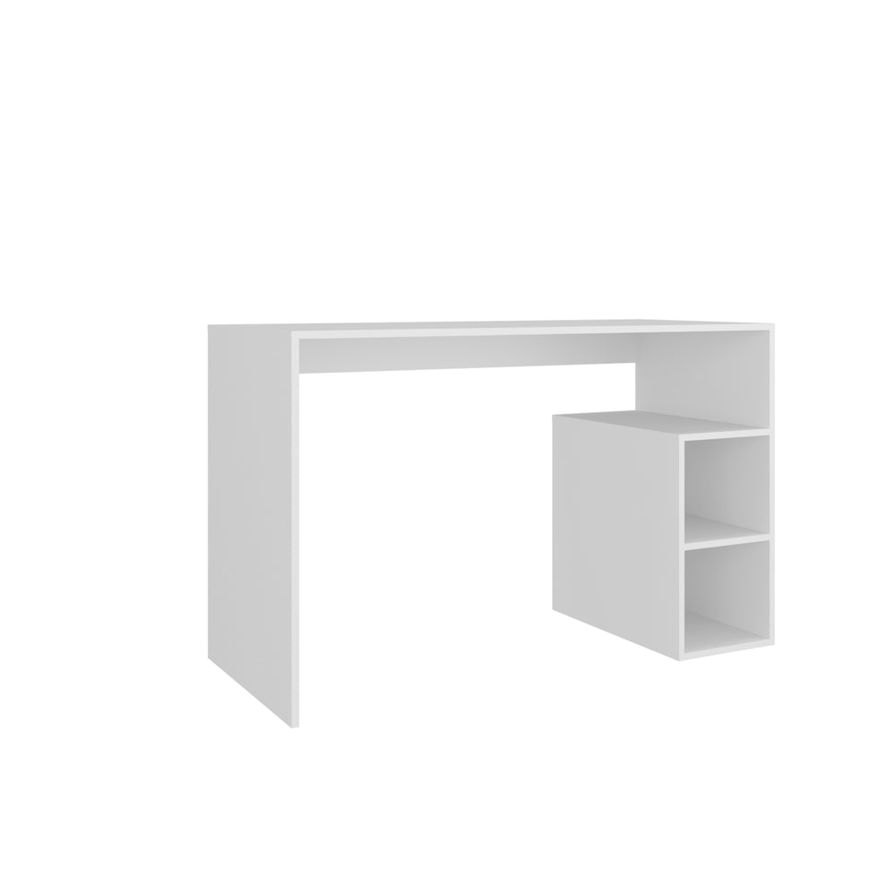 English Elm Solid Freestanding Writing Desk with Three Open Shelves for Modern Home Office Study White B200P462881