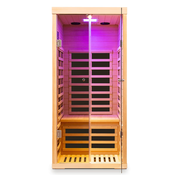 English Elm Low Emf Hemlock Infrared Sauna with Double Tempered Glass Doors and App Control W632S00021