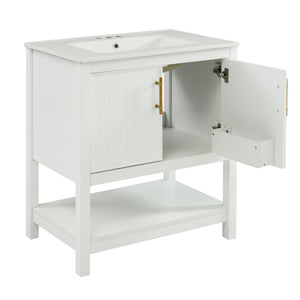 English Elm 30-Inch White Bathroom Vanity With Ceramic Sink - Stylish Storage Solution For Small Spaces! WF325888AAK