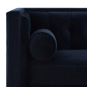 English Elm Jennifer Taylor Home - Jack 84" Modern Tuxedo Tufted Sofa in Plush Velvet with Shelter Arms, Reversible Cushions, Pillows Dark Navy B2719P238407