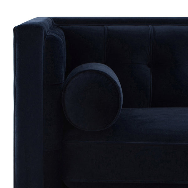 English Elm Jennifer Taylor Home - Jack 84" Modern Tuxedo Tufted Sofa in Plush Velvet with Shelter Arms, Reversible Cushions, Pillows Dark Navy B2719P238407