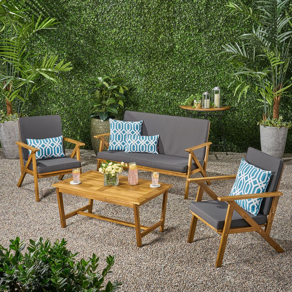 English Elm Panama Acacia Wood 4 Piece Outdoor Chat Set with Weather Resistant Cushions 59411.00