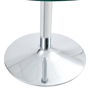 English Elm A Round Tempered Glass Dining Table with Silver Legs Seats Six in Modern Style W1151S03483