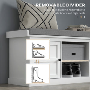 English Elm Homcom Entryway Storage Bench Padded Linen Seat Dual Cabinets White Mdf Hallway W2225P485617