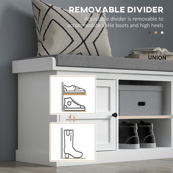 English Elm Homcom Entryway Storage Bench Padded Linen Seat Dual Cabinets White Mdf Hallway W2225P485617