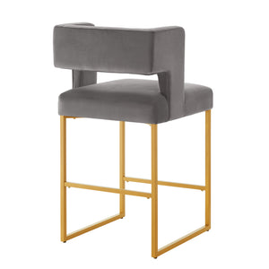English Elm Modern Velvet Counter Stools Set of Two with Gold Iron Frame and Square Open Back Dark Gray W2186P171943