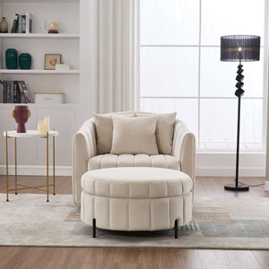 English Elm 40.35"W Oversized 360° Swivel Barrel Chair & Ottoman Set - Velvet Pumpkin Club Chair With 3 Pillows W3118S00009