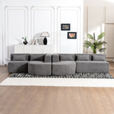 English Elm 143.7" Upholstered Sofa Free-Combined Sofa Couch With Two Chaise Lounge and Five Back Pillows For Living Room, Light Gray