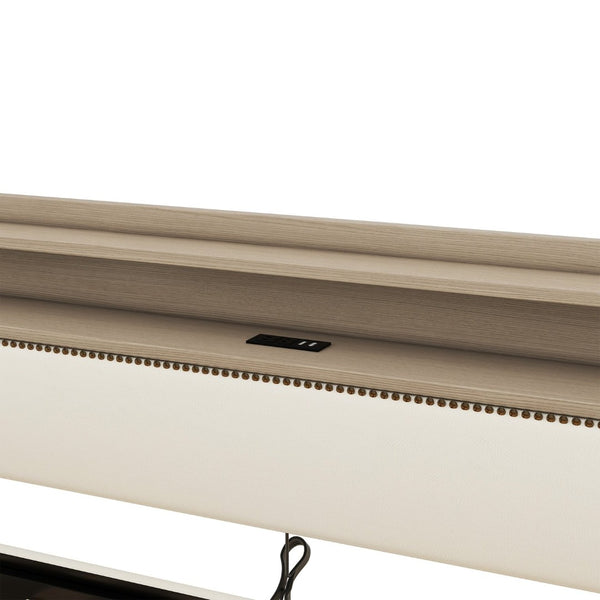 English Elm Twin Size Daybed With Storage Drawers, Led Lights & Charging Station – Stylish Beige Upholstered Design W1580S00022-GIGA