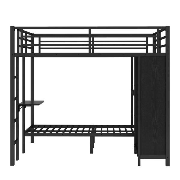 English Elm King Metal Bunk Bed King over Twin XL with Built-In Wardrobe, Foldable Desk, Shelf & Sturdy MDF W1580S00111