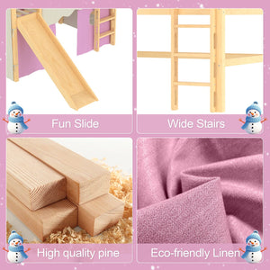 English Elm Full Size Pine Loft Bed with Slide Tent Panels Led Lights and Play Space Below W1580S00291