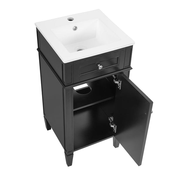 English Elm 16-inch French Style Freestanding Vanity Set with Ceramic Sink and Soft Close Cabinet Black N710P405388B