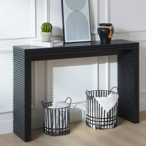 English Elm Modern Black Console Table With Ribbed Front Design - Sleek Entryway, Hallway, Or Living Room Accent W2729P199006