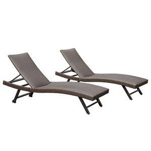 English Elm 2-Piece Aluminum Wicker Outdoor Chaise Lounge with Quick-Dry Cushions, 4 Recline Positions, Wheels W1859P360203