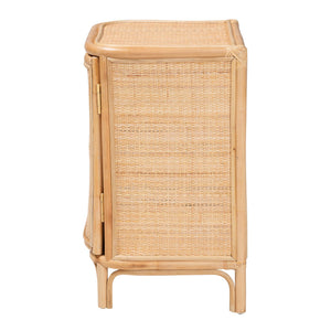 English Elm Bohemian Woven Rattan Nightstand with Geometric Drawer for Organic Bedroom Styling B2750P467731