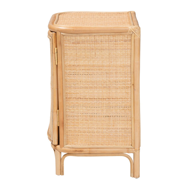 English Elm Bohemian Woven Rattan Nightstand with Geometric Drawer for Organic Bedroom Styling B2750P467731