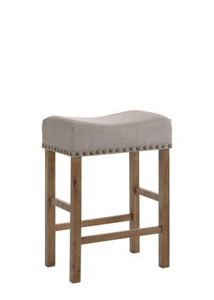 English Elm Martha Tan Linen Counter Height Stool Set of 2 — Weathered Oak Finish, Padded Seat, Nailhead Trim, 26" Height B2726P338650