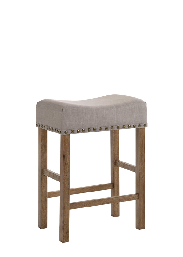 English Elm Martha Tan Linen Counter Height Stool Set of 2 — Weathered Oak Finish, Padded Seat, Nailhead Trim, 26" Height B2726P338650