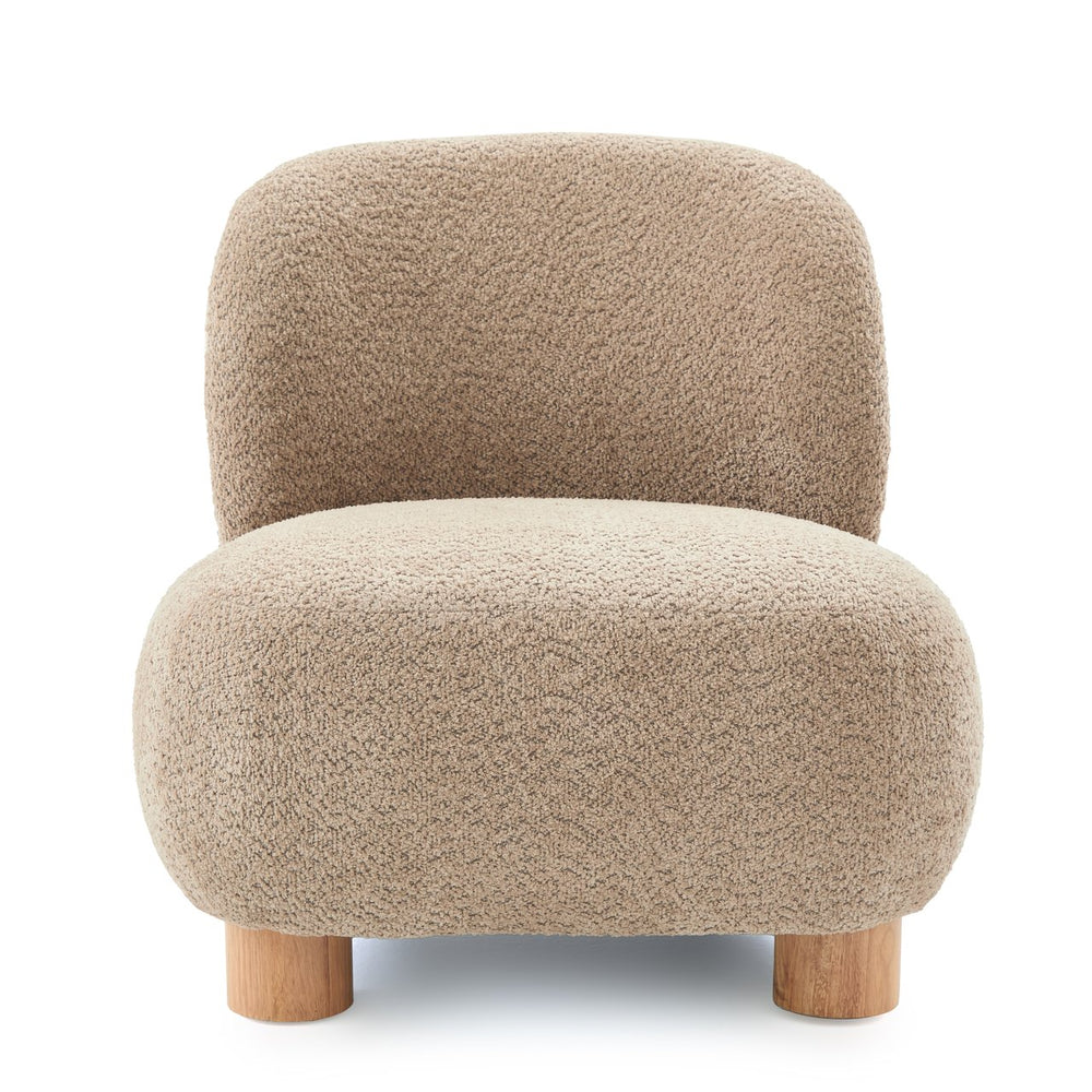 English Elm Boucle Rounded Accent Chair with Rubberwood Legs for Modern Minimalist Living Rooms Light Brown,Natural Wood N776P423410B
