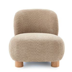 English Elm Boucle Rounded Accent Chair with Rubberwood Legs for Modern Minimalist Living Rooms Light Brown,Natural Wood N776P423410B