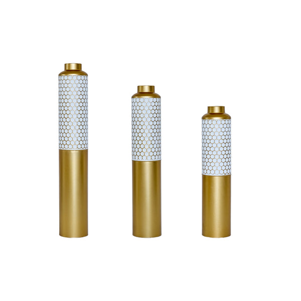 English Elm Floor Modern Metal Vase Set - Elegant Droplet Shaped White & Gold Accents For Glamorous Home Decor W2796P290484