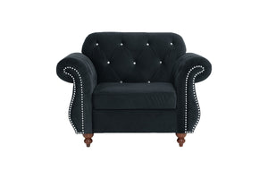 English Elm Formal Velvet Crystal-Tufted Accent Chair with Rolled Arms, Silver Nailhead Trim, Plush Seating B011S01698