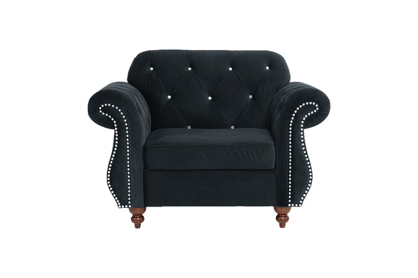 English Elm Formal Velvet Crystal-Tufted Accent Chair with Rolled Arms, Silver Nailhead Trim, Plush Seating B011S01698