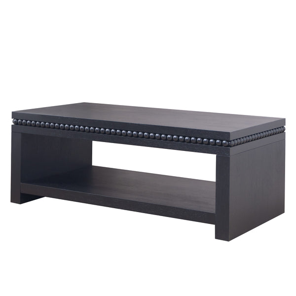 English Elm Modern Black Coffee Table With Beaded Trim – 52" Stylish Storage Solution For Contemporary Living Spaces W2729P298165