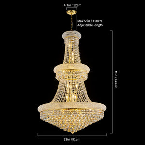 English Elm 32-Inch Crystal Chandelier 21-Light K9 Luxury Ceiling Fixture for Dining Room Bedroom Modern Empire Gold W2869S00027