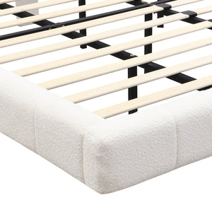 English Elm Christopher Knight Home® - White Boucle Floating Bed With Led Light, King - Modern Comfort, Safety Features & Easy Cleaning N769P304636W