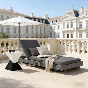 English Elm Modern Acacia Wood Outdoor Chaise Lounge Slatted Reclining Poolside Sun Chair Dark Grey N770P281696G_N770P208326G