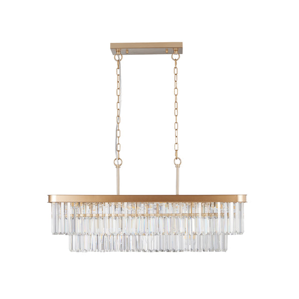 English Elm Chandeliers,Rectangular Crystal Chandelier Adjustable Modern Industrial Iron Frame Pendant Light for Kitchen Dining Room Bedroom PMID Gold W2312P368691