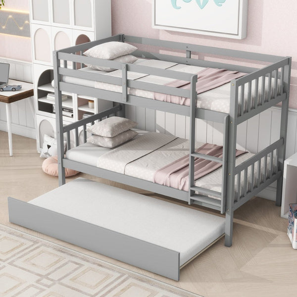 English Elm Twin Over Twin Bunk Bed With Trundle - Stylish Grey Rubberwood, Convertible, Safe & Space-Saving! W504S00156-GIGA