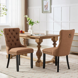 English Elm Nikki Modern Tufted Linen Dining Chair with Solid Wood Frame, High-Rebound Cushion, Nailhead Trim, 300 lb Capacity Coffee W1143P233649