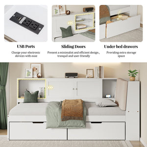 English Elm Wooden Twin L-shaped Corner Bed Pine Frame Bookcase Storage Usb Charging Ports BS701P337660K