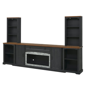 English Elm 3-piece Farmhouse Entertainment Center with Curved Cabinets Walnut Mdf Modular Living Room Black N721S000068B