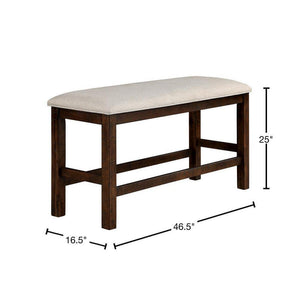 English Elm Rustic Counter Height Bench 46.5" Solid Wood Oak Finish with Beige Fabric Cushion and Welts, 25" Seat Height B2741P367177