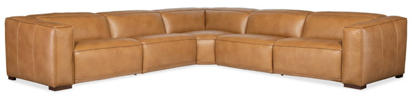 Hooker Furniture Fresco Modular 5-Seat Sectional In Warm Caramel Semi-Aniline Leather With Power Recline & Headrests 134.00 L x 134.00W x 30.50H SS404-5PC4-080