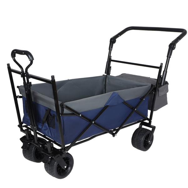 English Elm With Canopy and Steel Frame Collapsible Wagon All-terrain Heavy Duty Outdoor Cart Dark Blue W2932P326777